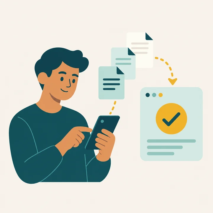 Ilustração de pessoa enviando documentos pelo celular